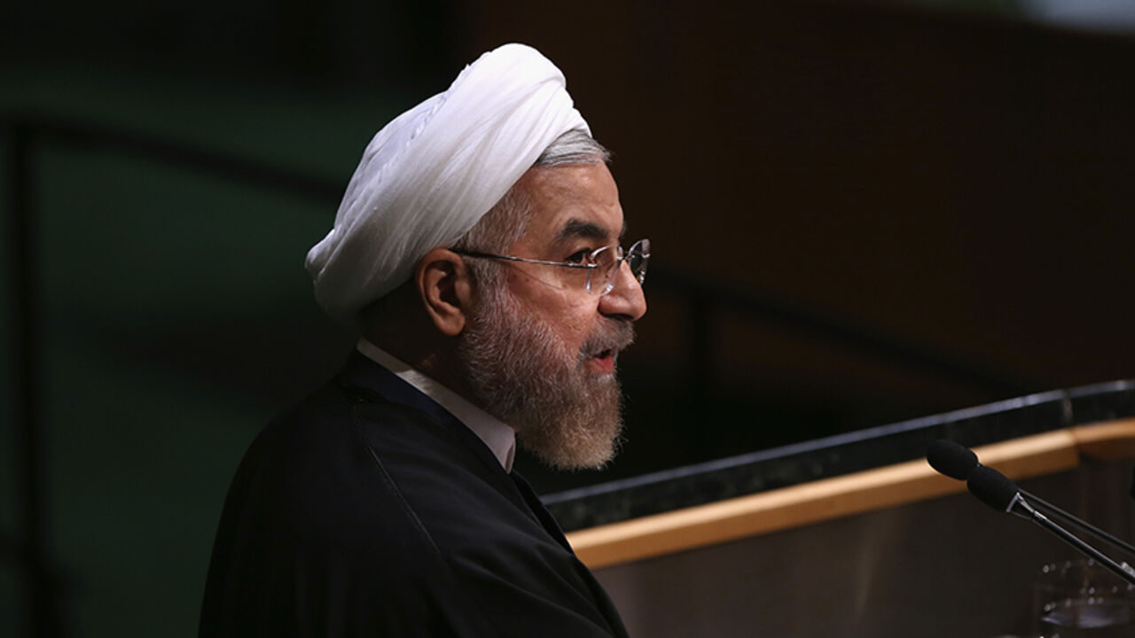 514646565JM023_United_Natio NEW YORK, NY - SEPTEMBER 25: Iranian President Hassan Rouhani addresses the 69th session of the United Nations General Assembly on September 25, 2014 in New York City. World leaders and their delagations gathered in New York City for the annual event. (Photo by John Moore/Getty Images)