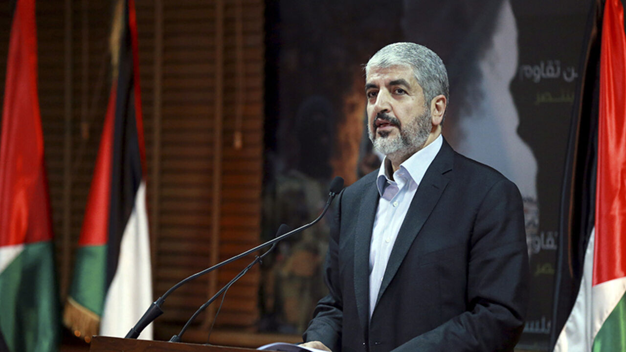 MIDEAST-GAZA/MESHAAL Hamas leader Khaled Meshaal talks during a news conference in Doha July 23 ,2014. Meshaal said he was ready to accept a humanitarian truce in Gaza where the Islamist group is fighting an Israeli military offensive, but would not agree to a full ceasefire until the terms had been negotiated. REUTERS/Stringer (QATAR - Tags: CIVIL UNREST MILITARY POLITICS CONFLICT) - RTR3ZVTJ