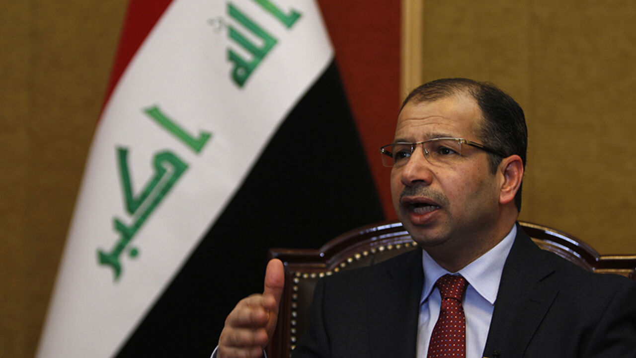 MIDEAST-CRISIS/IRAQ-US Speaker of the Iraqi Parliament Salim al-Jabouri speaks during an interview with Reuters in Baghdad, January 14, 2015. Iraq has told President Barack Obama's envoy that the US-led coalition battling Islamic State needs to do more to help Iraq defeat the jihadists controlling large areas of the north and west of the country. Parliament speaker Selim al-Jabouri said he delivered the message in a closed meeting with retired U.S. Marine General John Allen, who visited Baghdad this week for talks with Prime Mini