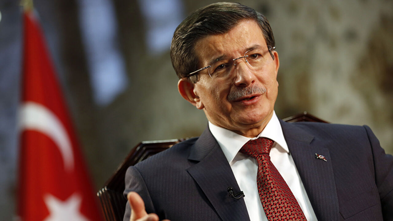 TURKEY-DAVUTOGLU/SYRIA Turkey's Prime Minister Ahmet Davutoglu speaks during an interview with Reuters in Istanbul January 16, 2015. Davutoglu said on Friday the Syrian city of Aleppo must be protected from bombardment by President Bashar al-Assad's forces before Turkey would consider stepping up its role in the U.S.-led coalition against Islamic State. REUTERS/Murad Sezer (TURKEY - Tags: POLITICS) - RTR4LQJ6