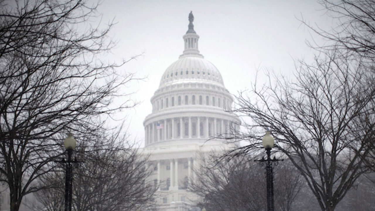 WEATHER/ A couple walks the grounds of the U.S. Capitol Building as snow falls in Washington, January 30, 2010. A winter storm blew across the Eastern Coast of the United States on Saturday, bringing 6 inches (15 centimetres) of fresh snow to the nation's capital. REUTERS/Jason Reed (UNITED STATES - Tags: ENVIRONMENT) - RTR29NXB