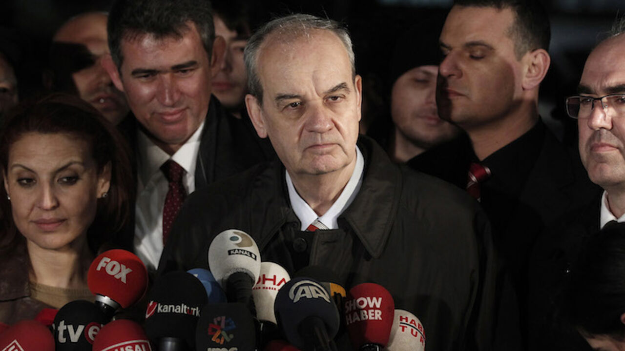 Former army chief Ilker Basbug speaks to media after being released from prison outside Silivri prison complex Former army chief Ilker Basbug (C) speaks to media after being released from prison outside Silivri prison complex near Istanbul March 7, 2014. A Turkish court ordered the release of Basbug from a life sentence on Friday, adding to uncertainty over the fate of court cases trying coup plots against Prime Minister Tayyip Erdogan. The decision followed a constitutional court ruling on Thursday that Basbug's incarceration for his alleged role in the 'Ergenekon' conspiracy violated his rights, as the court tryin