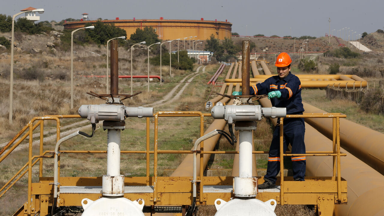 A worker checks the valve gears of pipes linked to oil tanks at Turkey's Mediterranean port of Ceyhan A worker checks the valve gears of pipes linked to oil tanks at Turkey's Mediterranean port of Ceyhan, which is run by state-owned Petroleum Pipeline Corporation (BOTAS), some 70 km (43.5 miles) from Adana February 19, 2014. Crude oil flow through the Kirkuk-Ceyhan pipeline linking Iraq to Turkey restarted on Wednesday at a rate of at a rate of about 300,000-350,000 barrels per day (bpd), a Turkish energy official said. The pipeline, which carries Kirkuk crude to Turkey's Mediterranean port of Ceyhan, was d