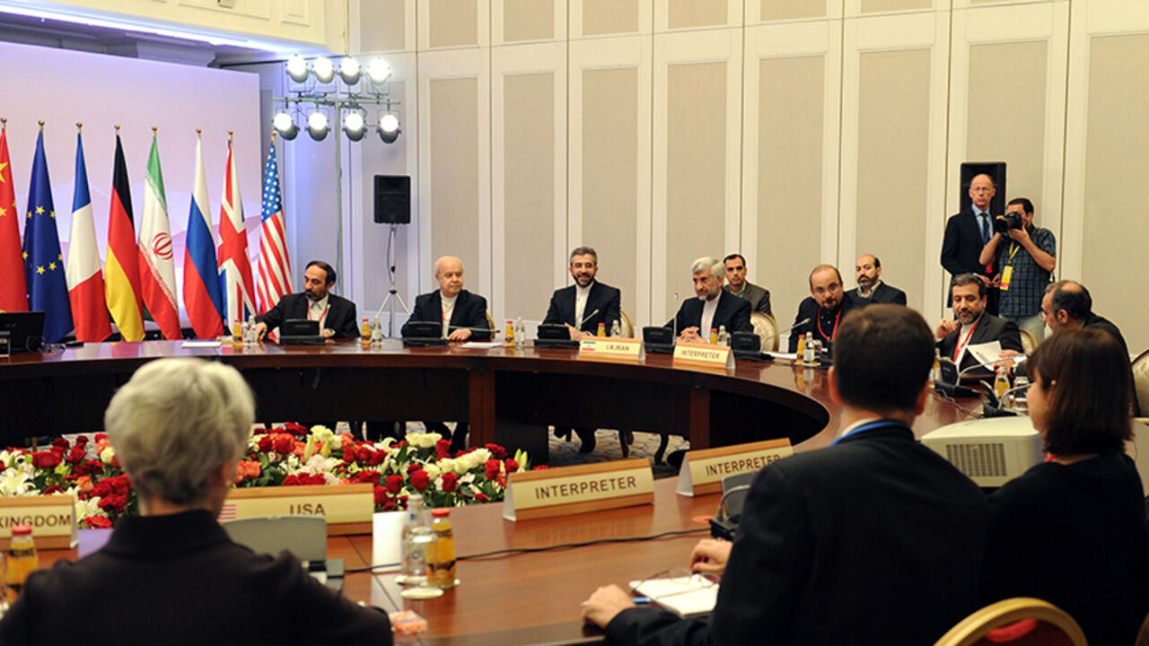 DV1426292 Iran's representatives led by their top nuclear negotiator Saeed Jalili (back 4th L) take part in talks on Iran's nuclear programme in the Kazakh city of Almaty on February 27, 2013. World powers and Iran were due to respond today to offers presented by both sides in a final day of talks aimed at breaking a decade of deadlock over Tehran's nuclear drive.AFP PHOTO / POOL / ILYAS OMAROV (Photo credit should read ILYAS OMAROV/AFP/Getty Images)