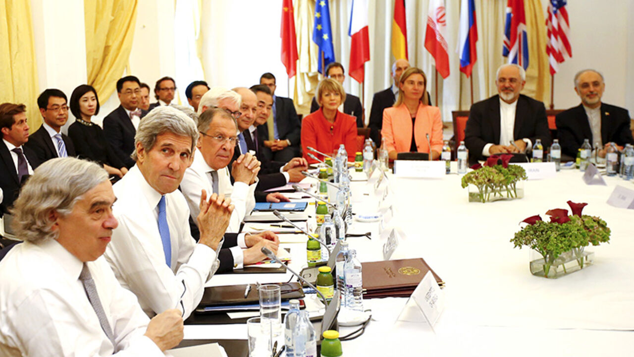 IRAN-NUCLEAR/ U.S. Secretary of Energy Ernest Moniz, US Secretary of State John Kerry, British Foreign minister Philip Hammond (not seen), Russian Foreign Minister Sergey Lavrov, German Minister for Foreign Affairs Frank-Walter Steinmeier, French Foreign Minister Laurent Fabius, China's Foreign Minister Wang Yi, EU Deputy Secretary General for the External Action Service Helga Schmid, High Representative of the European Union for Foreign Affairs and Security Policy Federica Mogherini, Iranian Foreign Minister Mohammad Ja