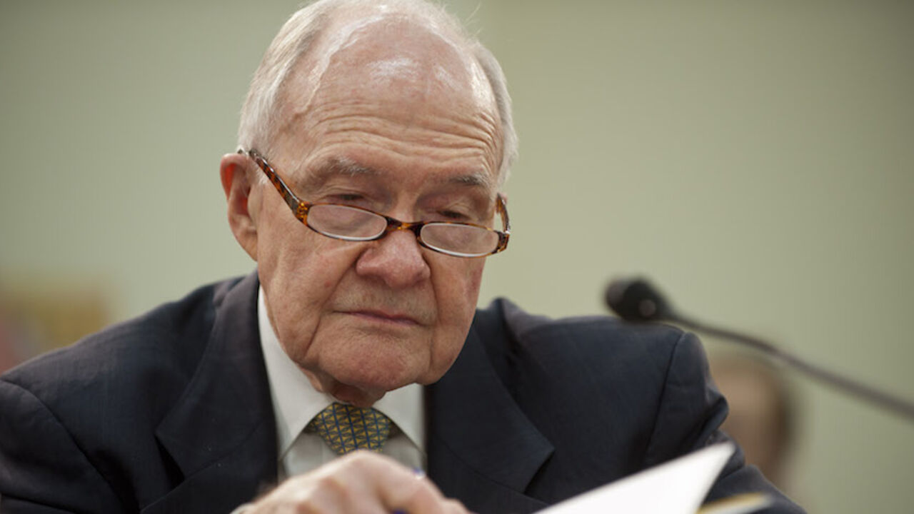 138160724PM042_HEARING WASHINGTON, DC - FEBRUARY 1: Retired Air Force Lt. Gen. Brent Scowcroft, co-chairman of the Blue Ribbon Commission on America's Nuclear Future, prepares to testify before the House Energy and Commerce Committee on Capitol Hill Wednesday. The subcommittee heard the recommendations of the Blue Ribbon Commission on America's Nuclear Future. (Photo by Pete Marovich/Getty Images)
