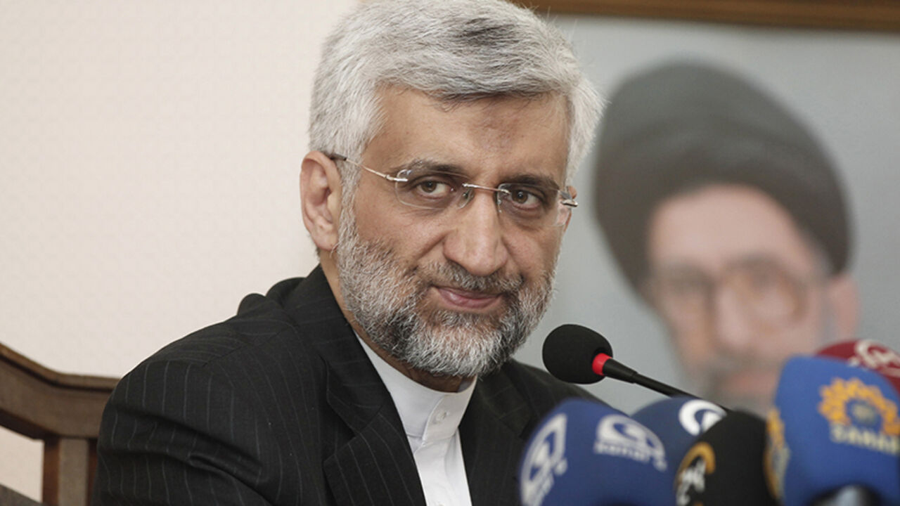 IRAN-NUCLEAR/JALILI Iran's chief negotiator Saeed Jalili attends a news conference at the Iranian Consulate in Istanbul May 16, 2013. Iran is prepared to pursue nuclear diplomacy with world powers before or after next month's presidential election in the Islamic Republic, its chief negotiator said on Thursday. REUTERS/Osman Orsal (TURKEY - Tags: POLITICS TPX IMAGES OF THE DAY) - RTXZOPK