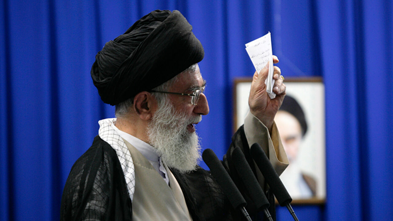 EDITORS' NOTE: Reuters and other foreign media are subject to Iranian restrictions on their ability to report, film or take pictures in Tehran.

Iran's Supreme Leader Ayatollah Ali Khamenei delivers a sermon during Friday prayers at Tehran University June 19, 2009. Khamenei on Friday demanded an end to street protests that have shaken the country since a disputed presidential election a week ago and said any bloodshed would be their leaders' fault.   REUTERS/Morteza Nikoubazl (IRAN POLITICS ELECTIONS RELIGI