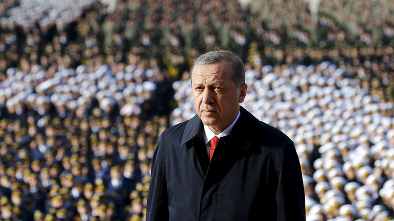 TURKEY-ANNIVERSARY/ Turkey's President Tayyip Erdogan attends a Republic Day ceremony at Anitkabir, the mausoleum of modern Turkey's founder Ataturk, in Ankara, Turkey, October 29, 2015. Turkey marks the 92nd anniversary of the Turkish Republic. REUTERS/Umit Bektas - RTX1TSXY
