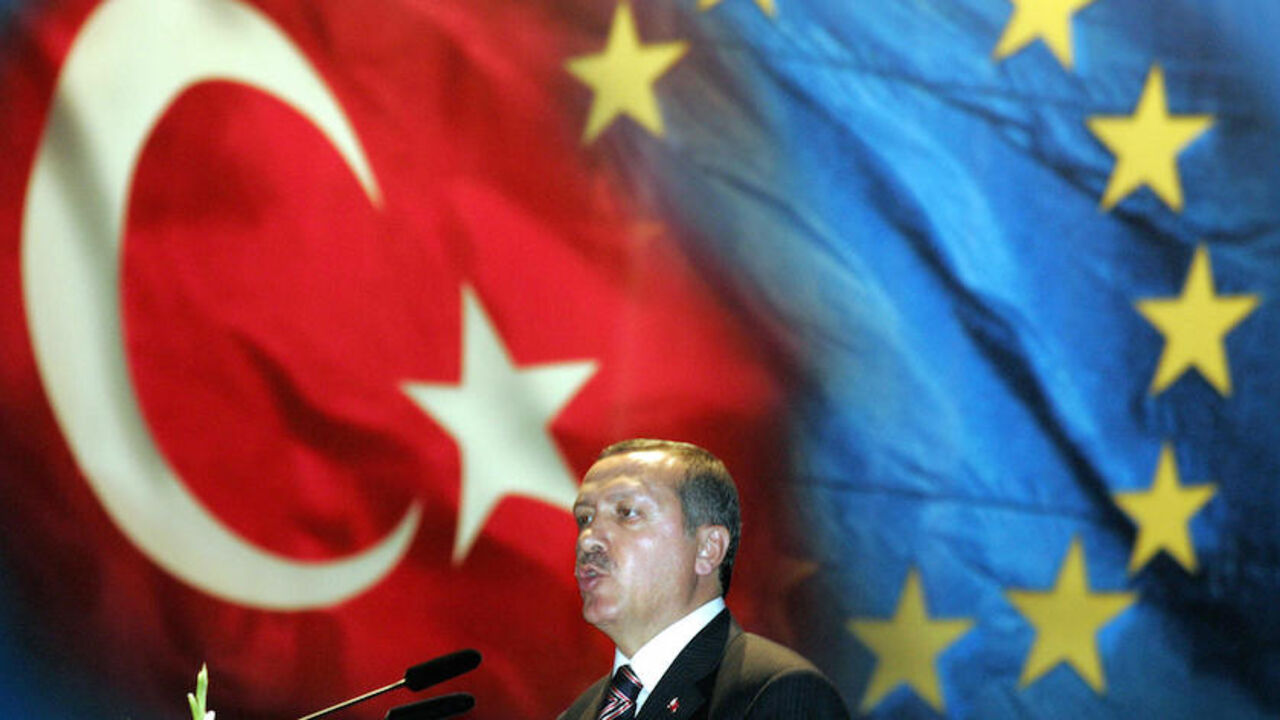 PAR2005101272021 ISTANBUL, Turkey: Turkish Prime Minister Recep Tayyip Erdogan delivers a speech in Istanbul on 12 October 2005 during the visit of German Chancellor Gerhard Schroeder. Their talks were expected to focus on bilateral issues but also on the start of Turkey's membership negotiations with the European Union. AFP PHOTO DDP/MARCUS BRANDT (Photo credit should read MARCUS BRANDT/AFP/Getty Images)