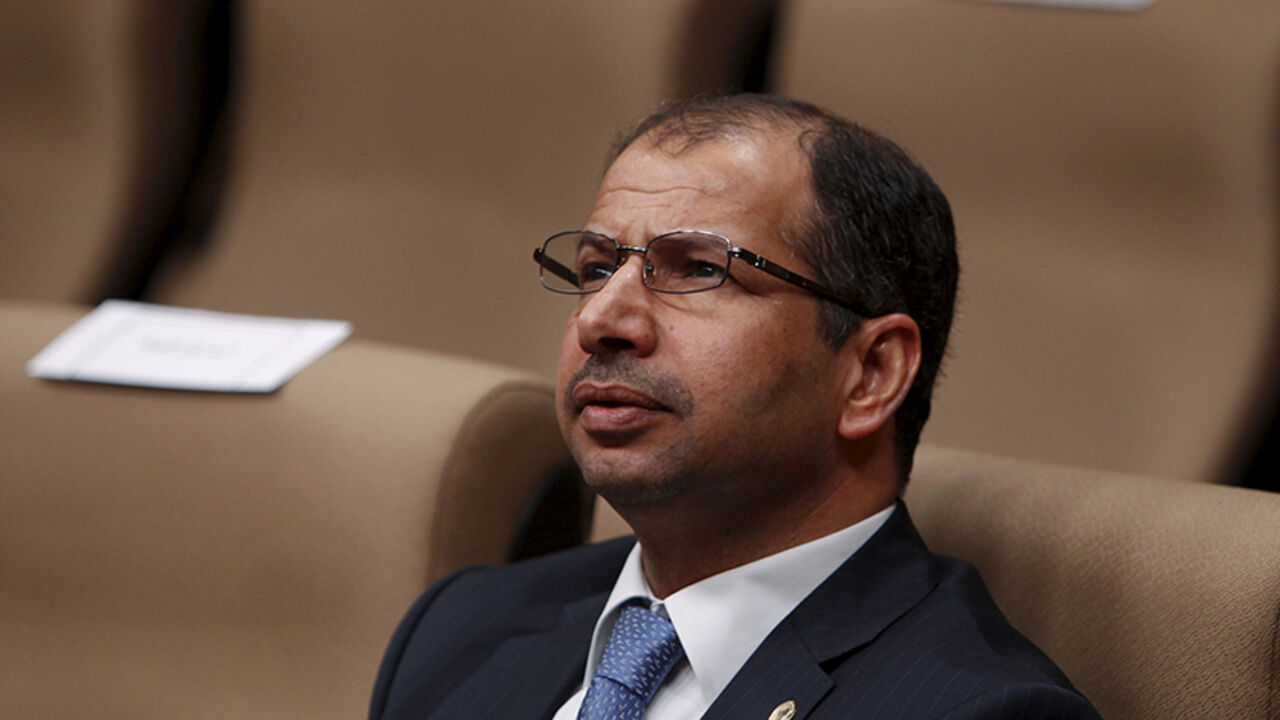 IRAQ-CRISIS Iraqi Parliament Speaker Salim al-Jabouri attends a conference at the Foreign Ministry in Baghdad March 31, 2015. REUTERS/Ahmed Saad - RTR4VMP5