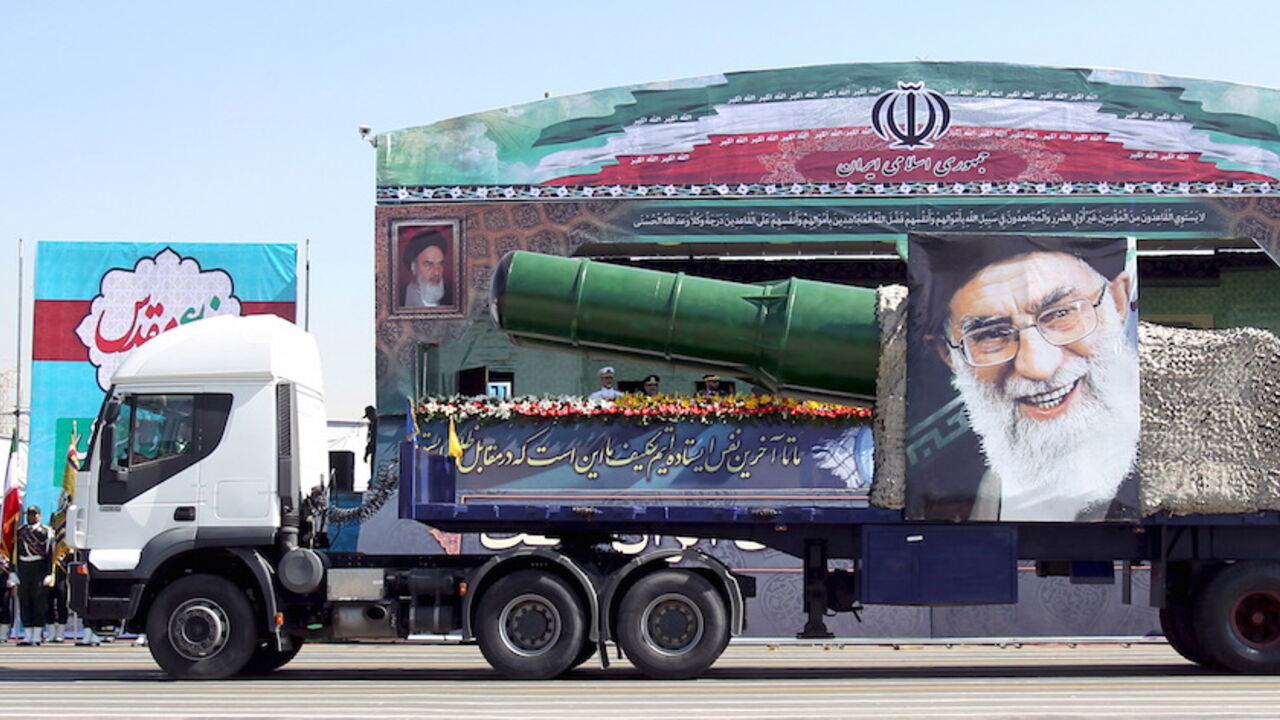 IRAN-MILITARY/ A military truck carrying a missile and a picture of Iran's Supreme Leader Ayatollah Ali Khamenei is seen during a parade marking the anniversary of the Iran-Iraq war (1980-88), in Tehran September 22, 2015. REUTERS/Raheb Homavandi/TIMAATTENTION EDITORS - THIS PICTURE WAS PROVIDED BY A THIRD PARTY. REUTERS IS UNABLE TO INDEPENDENTLY VERIFY THE AUTHENTICITY, CONTENT, LOCATION OR DATE OF THIS IMAGE. FOR EDITORIAL USE ONLY. NOT FOR SALE FOR MARKETING OR ADVERTISING CAMPAIGNS. NO THIRD PARTY SALES. NOT FOR USE