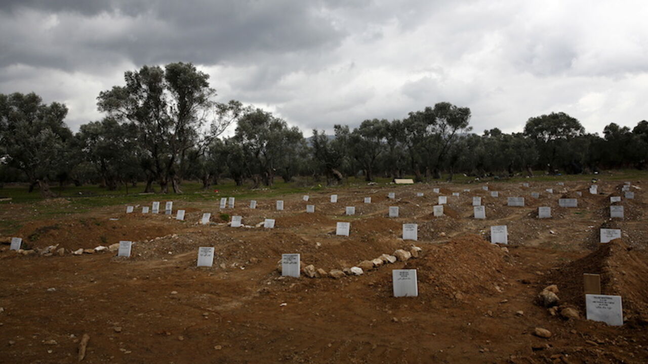 Graves of unidentified refugees and migrants who drowned at sea during an attempt to cross a part of the Aegean Sea from the Turkish coast are seen at a cemetery in Lesbos Graves of unidentified refugees and migrants who drowned at sea during an attempt to cross a part of the Aegean Sea from the Turkish coast are seen at a cemetery near the village Kato Tritos on the Greek island of Lesbos, February 4, 2016. Picture taken February 4, 2016. REUTERS/Giorgos Moutafis - RTX26UW1