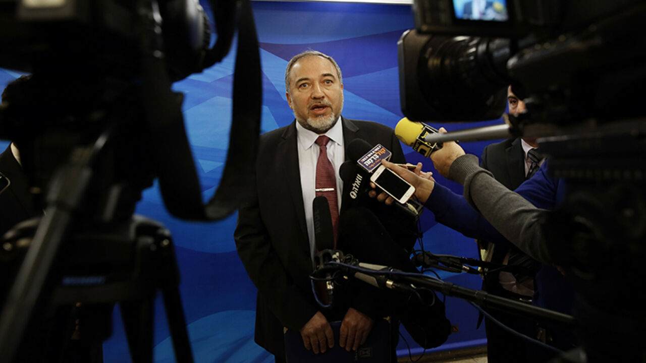 Nic6401418 Israeli Foreign Minister Avigdor Lieberman speaks to the press prior to the weekly cabinet meeting in Jerusalem on December 28, 2014. AFP PHOTO/POOL/GALI TIBBON (Photo credit should read GALI TIBBON/AFP/Getty Images)