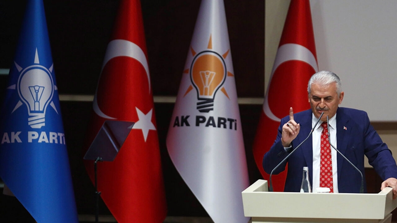 Turkish Prime Minister Binali Yildirim addresses during the enlarged meeting of provincial chairmans of Justice and Development Party (AK Party) at the AK Party headquarters in Ankara, on June 2, 2016. / AFP / ADEM ALTAN        (Photo credit should read ADEM ALTAN/AFP/Getty Images)