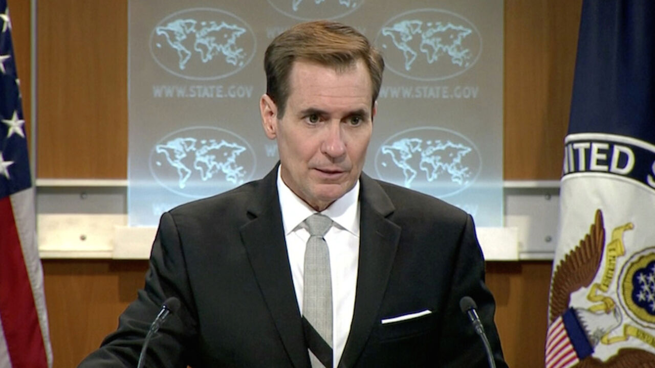 U.S. State Department spokesman John Kirby speaks about a hostage situation at a restaurant in the Bangladeshi capital Dhaka, during a press briefing in Washington DC, U.S. U.S. State Department spokesman John Kirby speaks about a hostage situation at a restaurant in the Bangladeshi capital Dhaka, during a press briefing in Washington DC, U.S. July 1, 2016. State TV/via Reuters TV. ATTENTION EDITORS - THIS IMAGE WAS PROVIDED BY A THIRD PARTY. EDITORIAL USE ONLY. - RTX2JACV