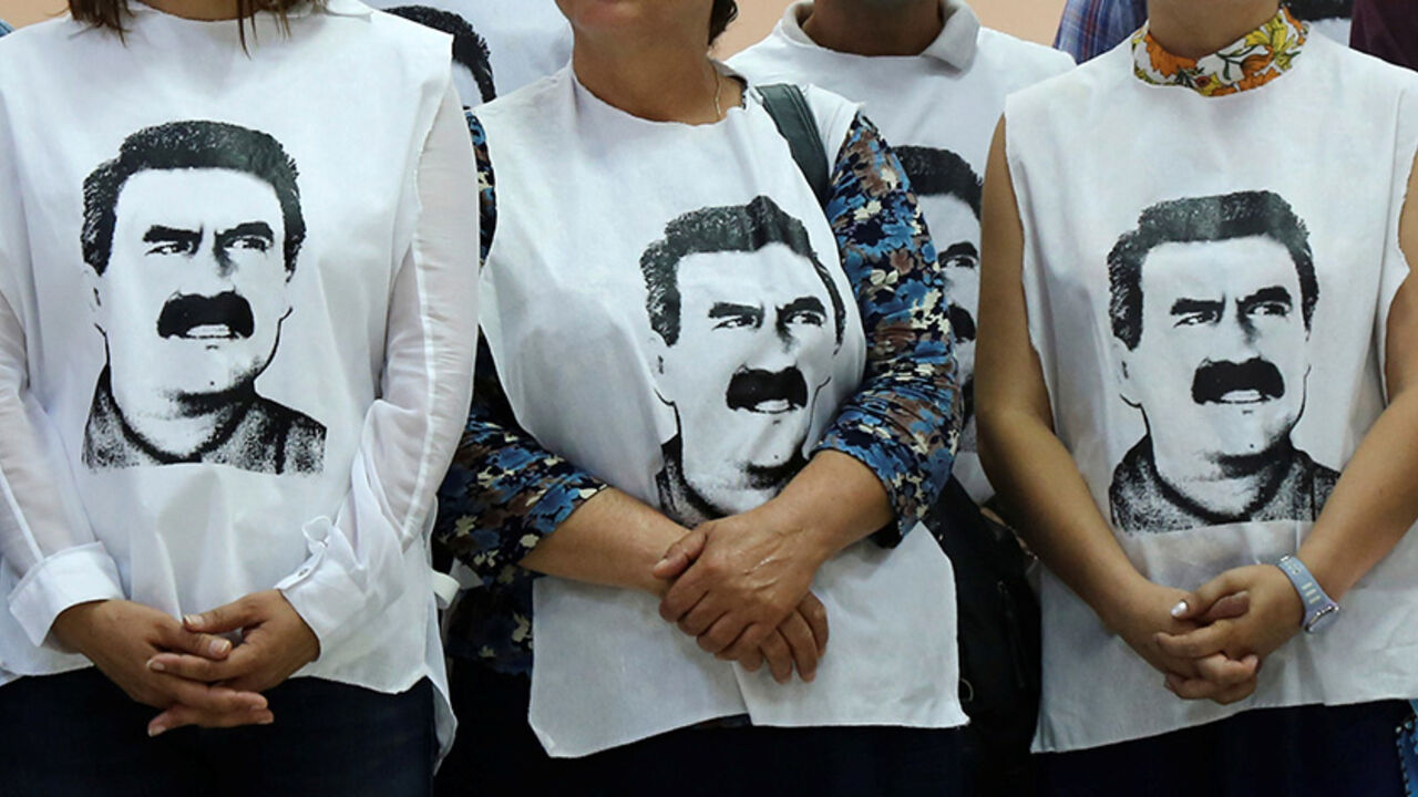 TURKEY-SECURITY/KURDS Pro-Kurdish politicians wearing t-shirts featuring Abdullah Ocalan gather to start a hunger strike to demand the right to visit the jailed PKK militant leader Ocalan, in Diyarbakir, Turkey, September 5, 2016. REUTERS/Sertac Kayar - RTX2O6JE