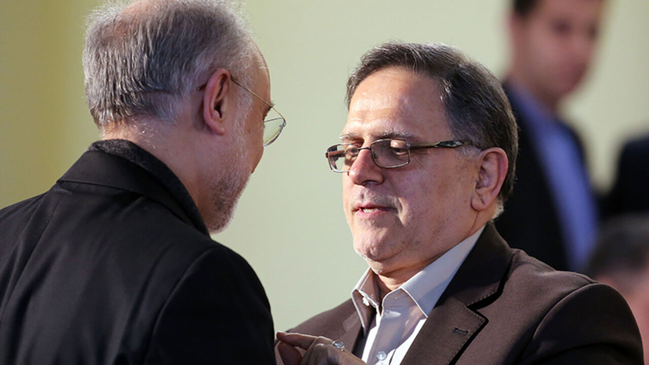 AFP_760SP Iran's head of Atomic Energy Organisation (IAEO) Ali Akbar Salehi (L) talks with the Head of the Central Bank of Iran, Valiollah Seif, as they arrive for a press conference of Iranian President on January 17, 2016 in the capital Tehran after international sanctions on Iran were lifted.
President Hassan Rouhani said that sceptics who said a nuclear deal with world powers would not bring benefits to Iran were all proven wrong.
/ AFP / ATTA KENARE (Photo credit should read ATTA KENARE/AFP/Getty Im