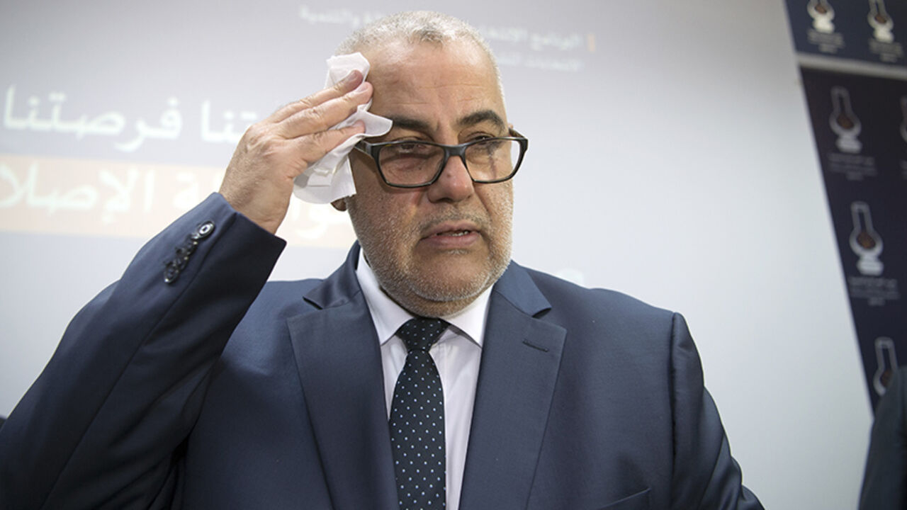 AFP_GA7LJ Moroccan Prime Minister, and Secretary General of the ruling Islamic Justice and Development Party (PJD), Abdelilah Benkirane speaks during a press conference announcing his party's campaign program for the upcoming parliamentary election on September 19, 2016, in the capital Rabat. / AFP / FADEL SENNA (Photo credit should read FADEL SENNA/AFP/Getty Images)