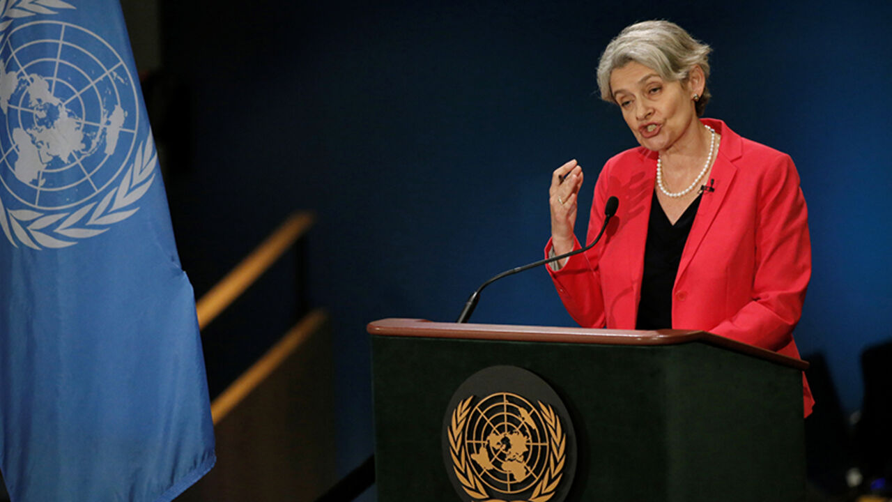 UN-ELECTION/ United Nations cultural organization UNESCO Director-General Irina Bokova of Bulgaria speaks during a debate in the United Nations General Assembly between candidates vying to be the next U.N. Secretary General at U.N. headquarters in Manhattan, New York, U.S., July 12, 2016. REUTERS/Mike Segar - RTSHN99
