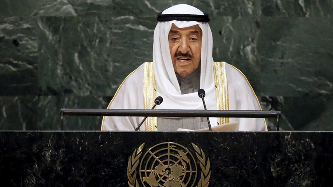 UN-ASSEMBLY/ Kuwait's Emir Sheikh Sabah Al-Ahmad Al-Jaber Al-Sabah addresses a plenary meeting of the United Nations Sustainable Development Summit 2015 at the United Nations headquarters in Manhattan, New York September 26, 2015. More than 150 world leaders are expected to attend the three day summit to formally adopt an ambitious new sustainable development agenda, according to a U.N. press statement. REUTERS/Carlo Allegri - RTX1SMRP