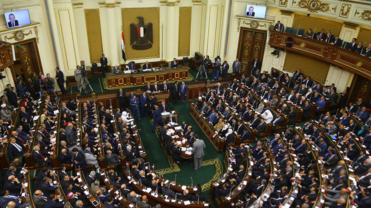 AFP_6Z0PJ A general view taken on January 10, 2016 shows members of Egypt's new parliament meeting during their inaugural session in the capital Cairo.
/ AFP / STR (Photo credit should read STR/AFP/Getty Images)