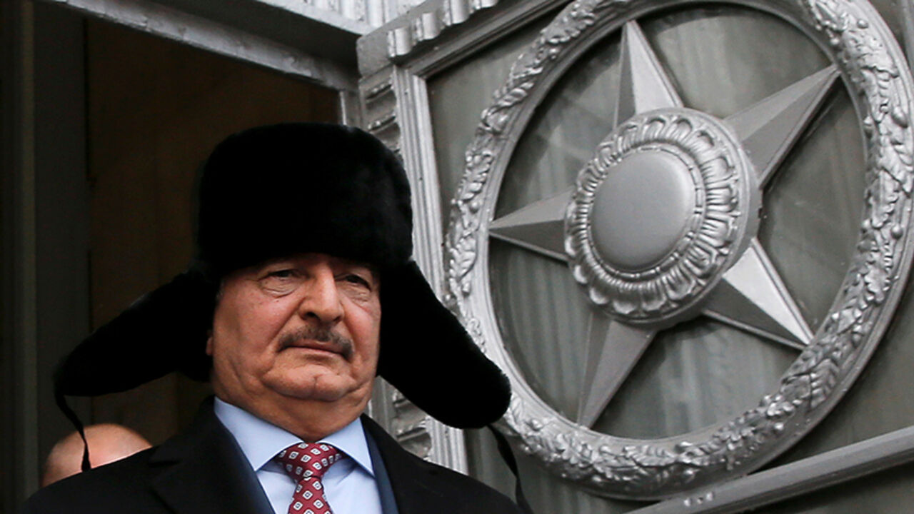 RUSSIA-POLITICS General Khalifa Haftar, commander in the Libyan National Army (LNA), leaves after a meeting with Russian Foreign Minister Sergei Lavrov in Moscow, Russia, November 29, 2016. REUTERS/Maxim Shemetov - RTSTRWB