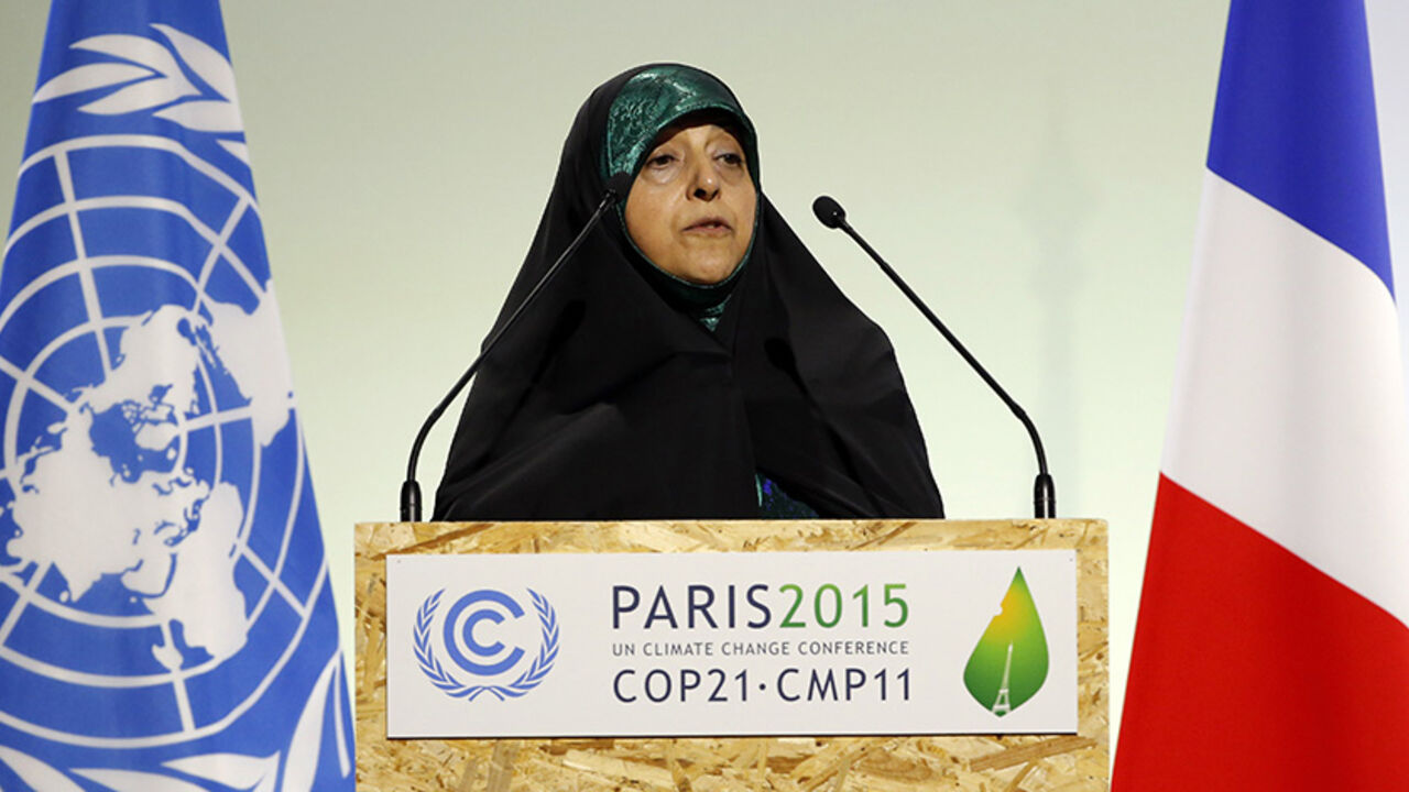 CLIMATECHANGE-SUMMIT/ Vice President of the Islamic Republic of Iran Masoumeh Ebtekar delivers a speech during the opening session of the World Climate Change Conference 2015 (COP21) at Le Bourget, near Paris, France, November 30, 2015. REUTERS/Stephane Mahe - RTX1WKDZ