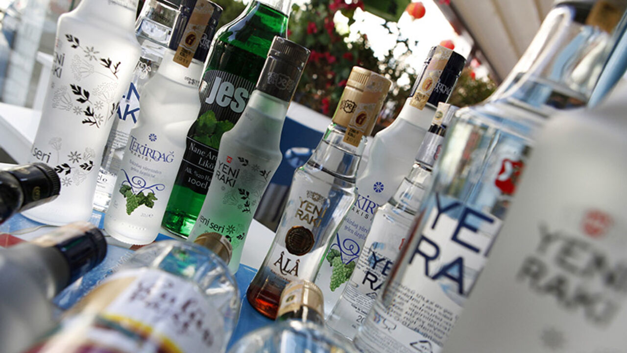 Raki bottles are displayed at a restaurant in Ankara September 27, 2011. Turkey is providing rich opportunities for merger specialists trawling for the next big deal, as the country's booming economy and improving corporate governance partially insulate it from a slowing global M&A market. The most popular M&A sectors have been energy, power generation and finance. But the biggest splash so far this year was made by the world's biggest spirits company, Diageo, which agreed in February to buy Turkish raki an