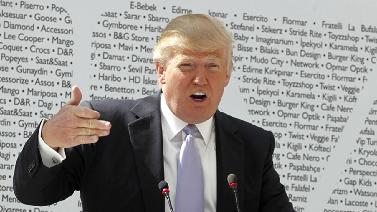 TURKEY/ Donald Trump speaks during a news conference during the opening of the Trump Towers Mall in Istanbul April 20, 2012. REUTERS/Osman Orsal (TURKEY - Tags: BUSINESS REAL ESTATE) - RTR30Z7A