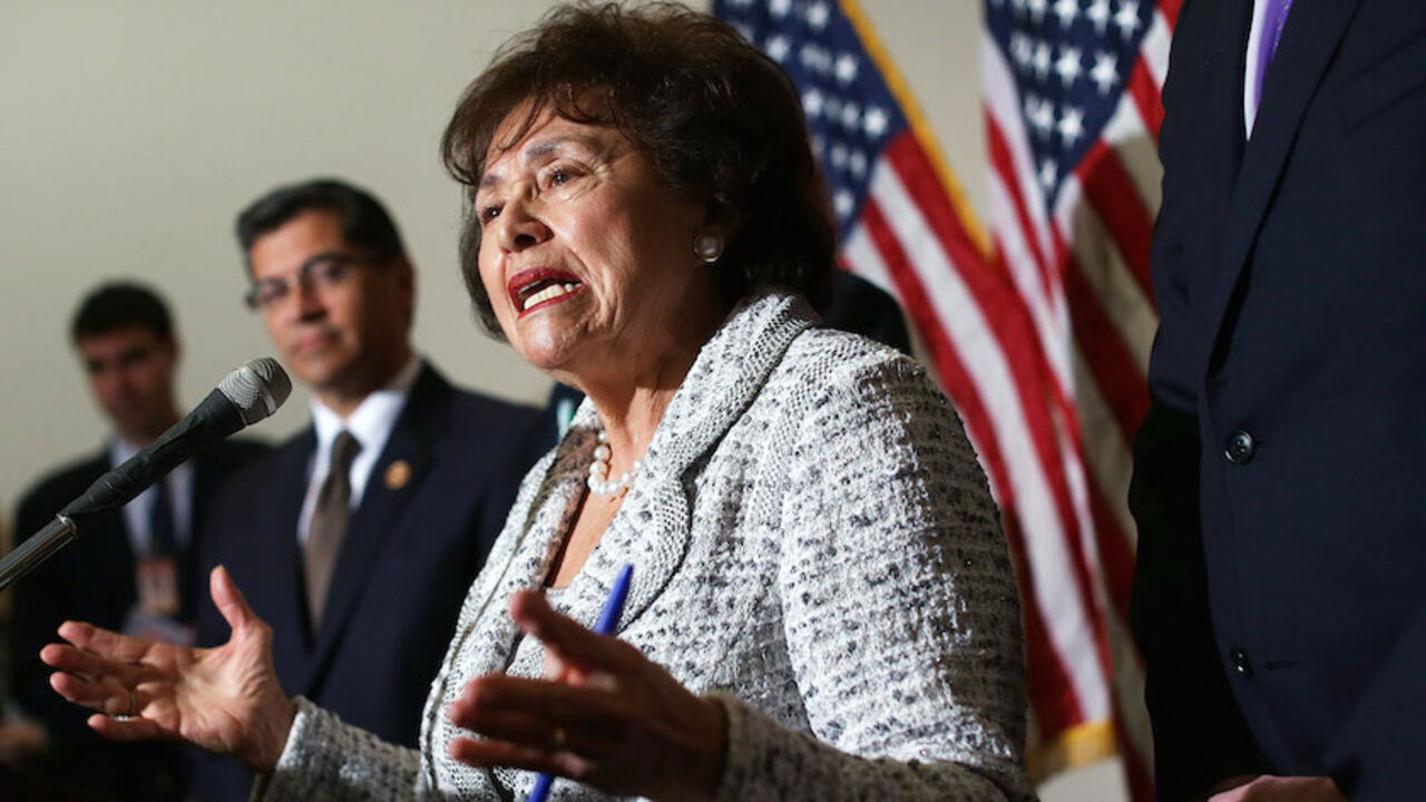 72894335 WASHINGTON, DC - JANUARY 15: U.S. Rep. Nita Lowey (D-NY) (R) speaks as Chairman of the House Democratic Caucus Rep. Xavier Becerra (D-CA) (L) listens during a press availability after a House Democratic Caucus meeting January 15, 2013 on Capitol Hill in Washington, DC. The Democratic members briefed the media on the Democratic legislative agenda for the 113th Congress, including the Disaster Relief Appropriations for victims of superstorm Sandy and tougher gun control measures. (Photo by Alex Wong/Getty I