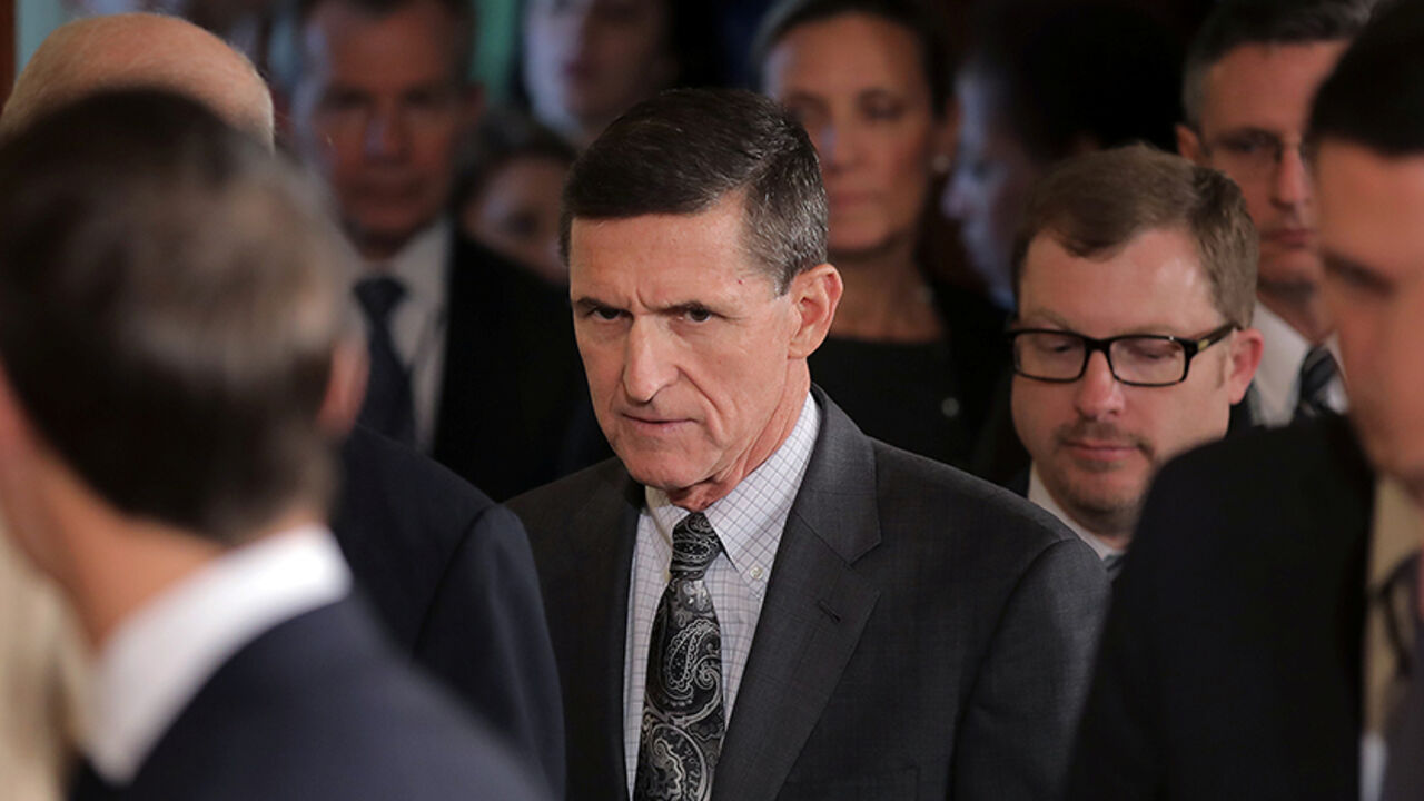 USA-TRUMP/FLYNN-RESIGN White House National Security Advisor Michael Flynn (C) arrives prior to a joint news conference between Canadian Prime Minister Justin Trudeau and U.S. President Donald Trump at the White House in Washington, U.S., February 13, 2017. REUTERS/Carlos Barria TPX IMAGES OF THE DAY - RTSYJ9R