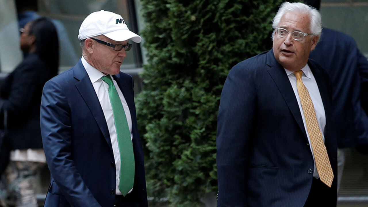 USA-TRUMP/ISRAEL Attorney David Friedman (R) walks with U.S. businessman Robert Wood "Woody" Johnson as they arrive at a private fundraiser for then-Republican presidential candidate Donald Trump in the Manhattan borough of New York City, June 21, 2016. Friedman is U.S. President-elect Donald Trump's designated Ambassador to Israel. Picture taken June 21, 2016. REUTERS/Mike Segar - RTX2XAMV