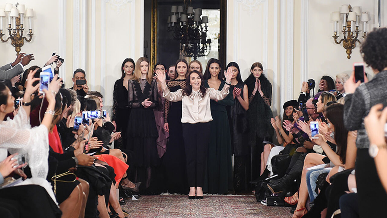 94558450 LONDON, ENGLAND - FEBRUARY 17: Zeynep Kartal thanks her audience at her show during the London Fashion Week February 2017 collections on February 17, 2017 in London, England. (Photo by Tabatha Fireman/Getty Images)