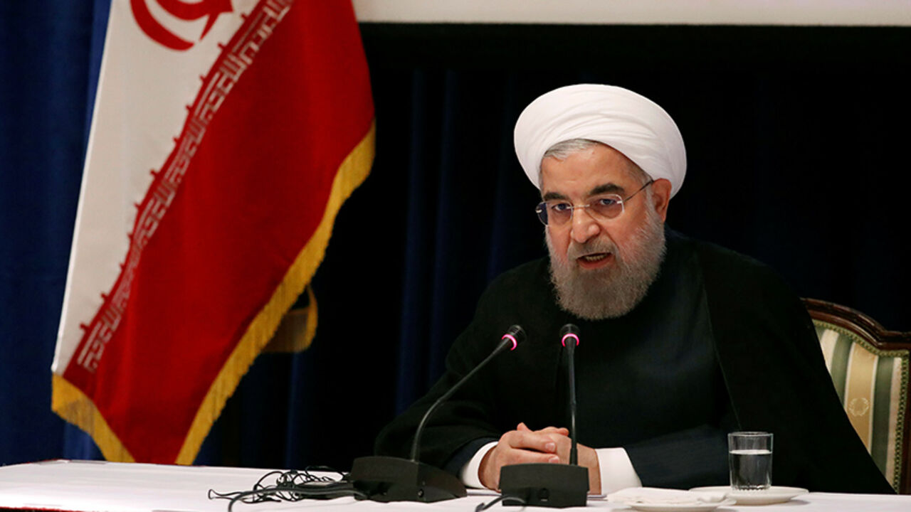 UN-ASSEMBLY/ Iranian President Hassan Rouhani speaks at a news conference near the United Nations General Assembly in the Manhattan borough of New York, U.S., September 22, 2016. REUTERS/Lucas Jackson - RTSP0TU