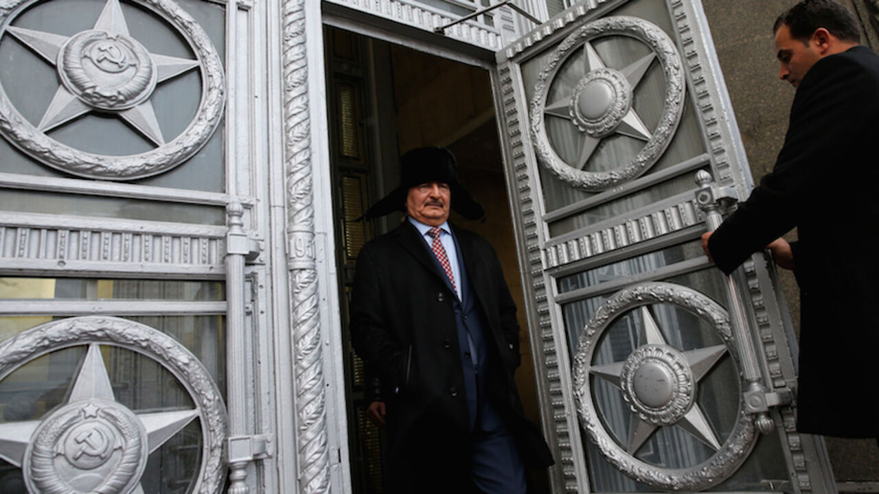 RUSSIA-POLITICS General Khalifa Haftar, commander in the Libyan National Army (LNA), leaves after a meeting with Russian Foreign Minister Sergei Lavrov in Moscow, Russia, November 29, 2016. REUTERS/Maxim Shemetov - RTSTRVH