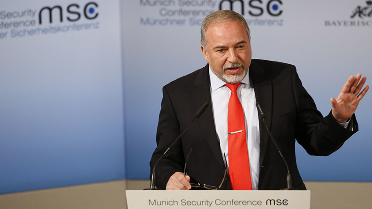 GERMANY-SECURITY/ Israel Defense Minister Avigdor Lieberman speaks at the 53rd Munich Security Conference in Munich, Germany, February 19, 2017. REUTERS/Michaela Rehle - RTSZCHS