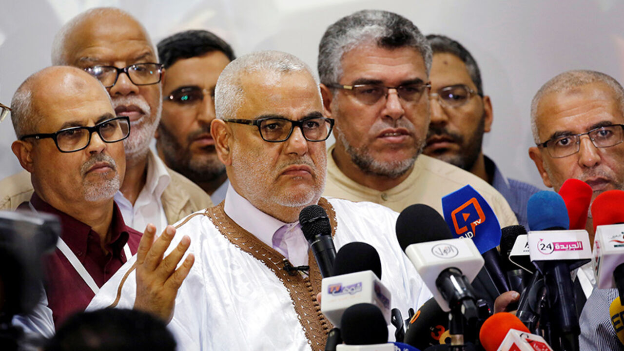MOROCCO-ELECTION/ Abdelilah Benkirane, secretary-general of Morocco's Islamist Justice and Development Party (PJD) speaks during a new conference at the party's headquarters in Rabat, Morocco early October 8, 2016. REUTERS/Youssef Boudlal - RTSRB02