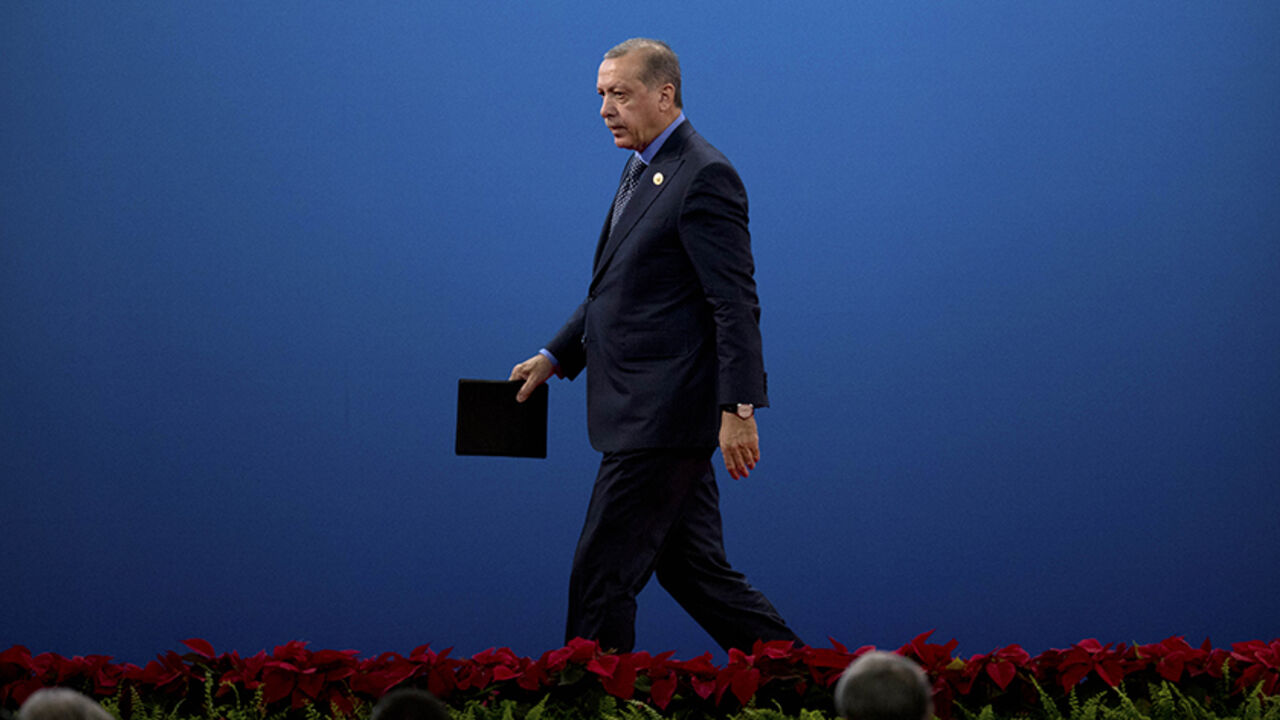 95777208 BEIJING, CHINA - MAY 14: Turkey's President Recep Tayyip Erdogan leaves the stage after speaking during the opening ceremony of the Belt and Road Forum at the China National Convention Center (CNCC) in Beijing, Sunday, May 14, 2017. The Belt and Road Forum focuses on the One Belt, One Road (OBOR) trade initiative. (Photo by Mark Schiefelbein-Pool/Getty Images)