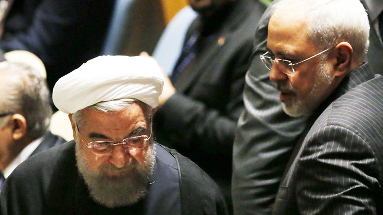 UN-ASSEMBLY/ Iranian President Hassan Rouhani (L) and Iranian Foreign Minister Mohammad Javad Zarif arrive for a plenary meeting of the United Nations Sustainable Development Summit 2015 at United Nations headquarters in Manhattan, New York, September 25, 2015. More than 150 world leaders are expected to attend the U.N. Sustainable Development Summit from September 25-27 at the United Nations in New York to formally adopt an ambitious new sustainable development agenda a press statement by the U.N. stated REUTERS/D