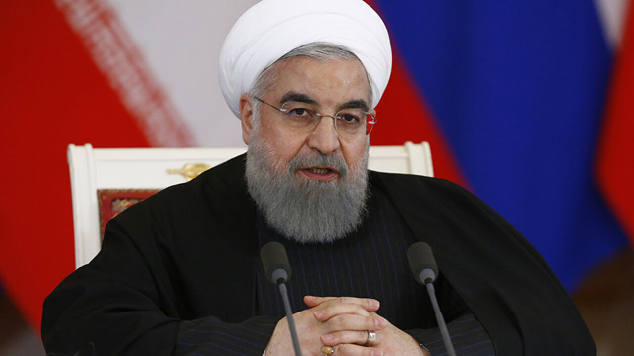 RUSSIA-IRAN/ROUHANI Iranian President Hassan Rouhani speaks during a joint news conference following a meeting with Russian President Vladimir Putin at the Kremlin in Moscow, Russia March 28, 2017. REUTERS/Sergei Karpukhin - RTX332WP