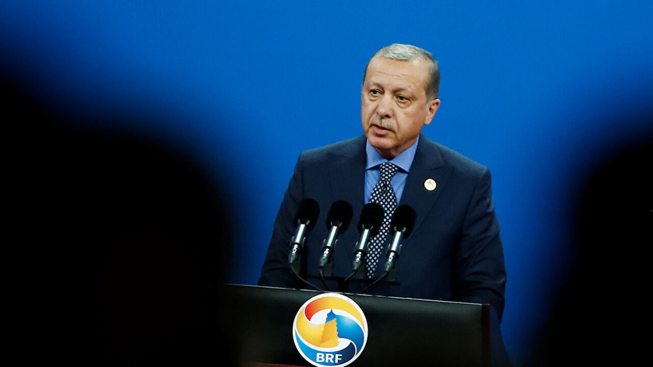 CHINA-SILKROAD/ Turkish President Tayyip Erdogan speaks during the opening ceremony of the Belt and Road Forum in Beijing, China, May 14, 2017. REUTERS/Thomas Peter - RTX35Q8M