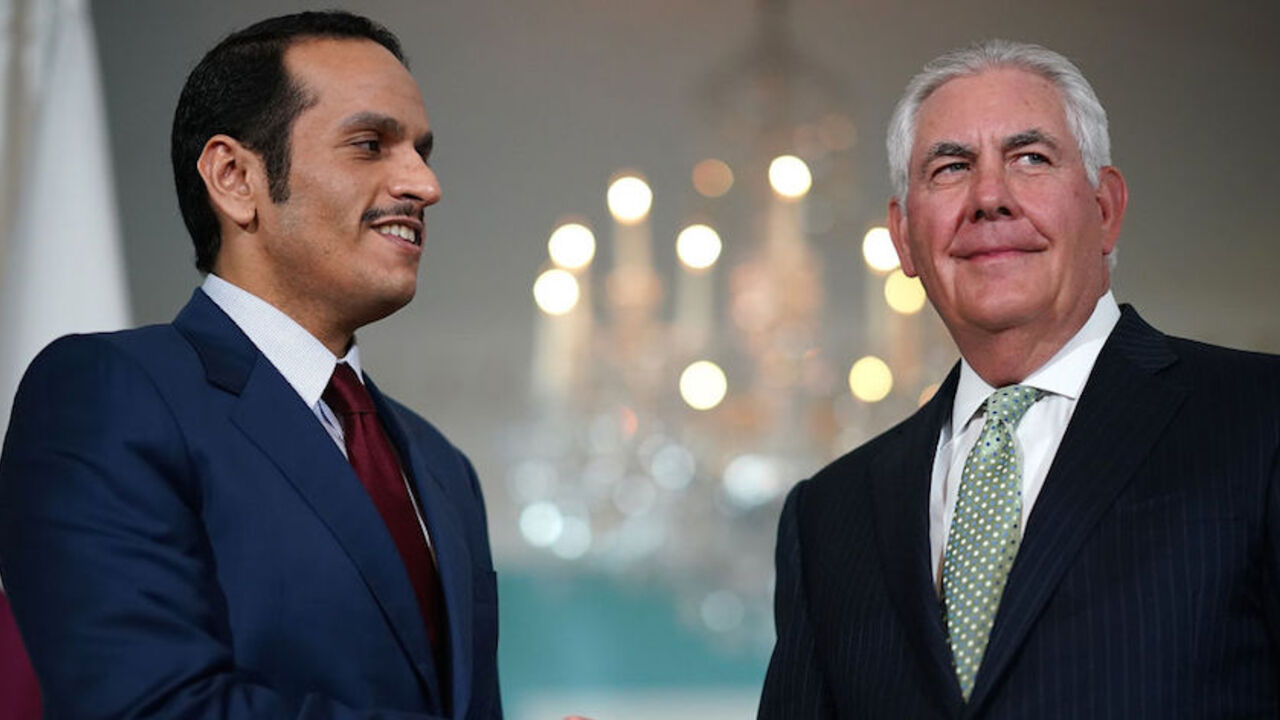 96457069 WASHINGTON, DC - JUNE 27: U.S. Secretary of State Rex Tillerson shakes hands with Qatari Foreign Minister Sheikh Mohammed Bin Abdulrahman Al Thani prior to a scheduled meeting at the State Department June 27, 2017 in Washington, DC. Tillerson and Bin Abdulrahman Al Thani were expected to discuss a range of bilateral issues during their meeting. (Photo by Win McNamee/Getty Images)