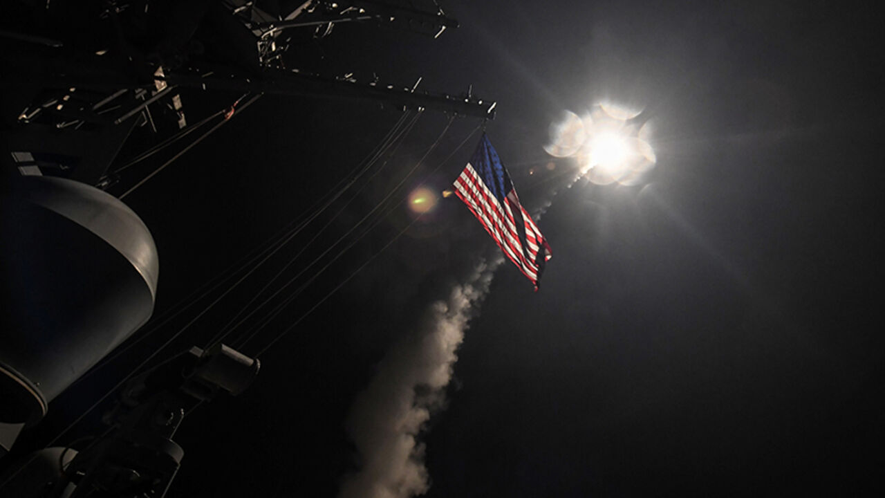 MIDEAST-CRISIS/SYRIA U.S. Navy guided-missile destroyer USS Porter (DDG 78) conducts strike operations while in the Mediterranean Sea which U.S. Defense Department said was a part of cruise missile strike against Syria on April 7, 2017. Ford Williams/Courtesy U.S. Navy/Handout via REUTERS ATTENTION EDITORS - THIS IMAGE WAS PROVIDED BY A THIRD PARTY. EDITORIAL USE ONLY. TPX IMAGES OF THE DAY - RTX34HHA