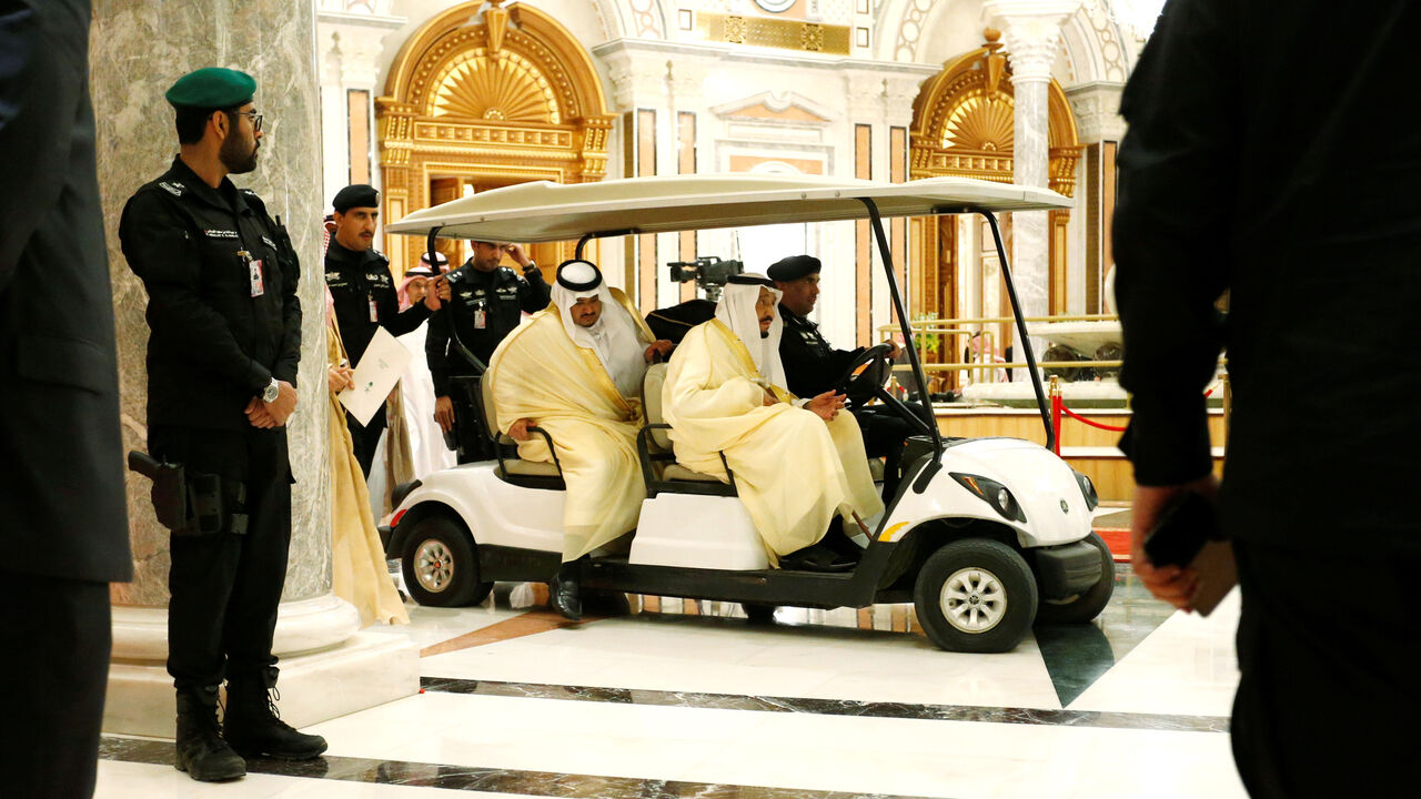 USA-TRUMP/SAUDI Saudi Arabia's King Salman bin Abdulaziz Al Saud (front seat) arrives to greet U.S. President Donald Trump for his address to the Arab Islamic American Summit in Riyadh, Saudi Arabia May 21, 2017. REUTERS/Jonathan Ernst - RTX36VOB