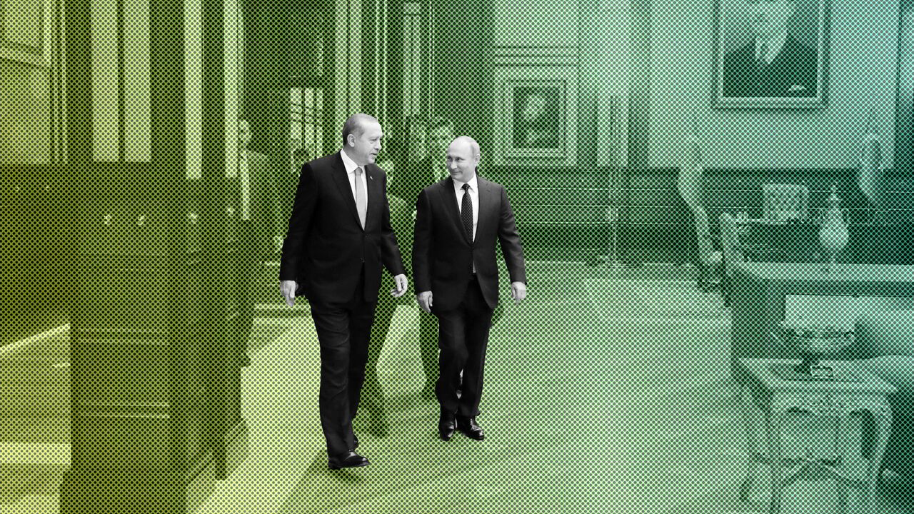 TURKEY-RUSSIA/ Turkish President Tayyip Erdogan and Russian President Vladimir Putin meet at the Presidential Palace in Ankara, Turkey September 28, 2017. Sputnik/Mikhail Klimentyev/Kremlin via REUTERS ATTENTION EDITORS - THIS IMAGE WAS PROVIDED BY A THIRD PARTY. - RC165B5348C0