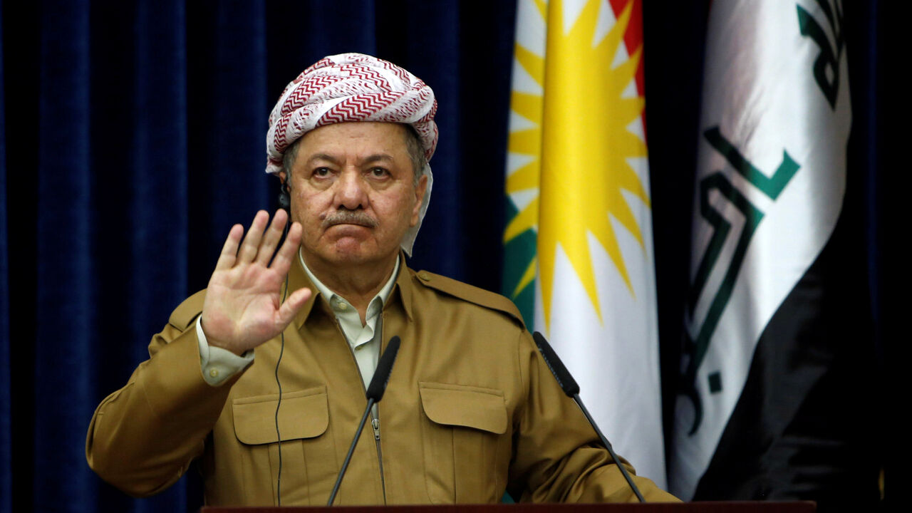 MIDEAST-CRISIS/IRAQ Iraq's Kurdistan region's President Massoud Barzani gestures during a joint news conference with German Foreign Minister Sigmar Gabriel (not pictured) in Erbil, Iraq April 20, 2017. REUTERS/Azad Lashkari - RC1B15FF9BC0