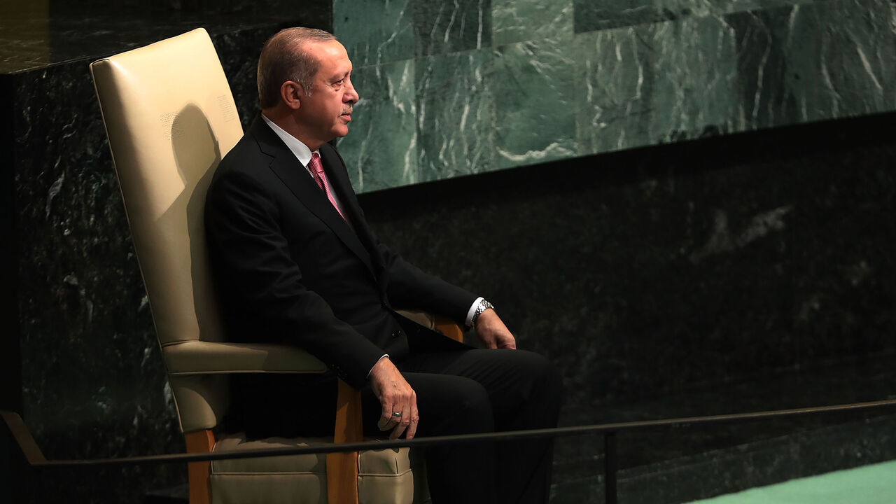 97576087 NEW YORK, NY - SEPTEMBER 19: Turkish President Recep Tayyip Erdogan prepares to speak to world leaders at the 72nd United Nations (UN) General Assembly at UN headquarters in New York on September 19, 2017 in New York City. Topics to be discussed at this year's gathering include Iran, North Korea and global warming. (Photo by Spencer Platt/Getty Images)