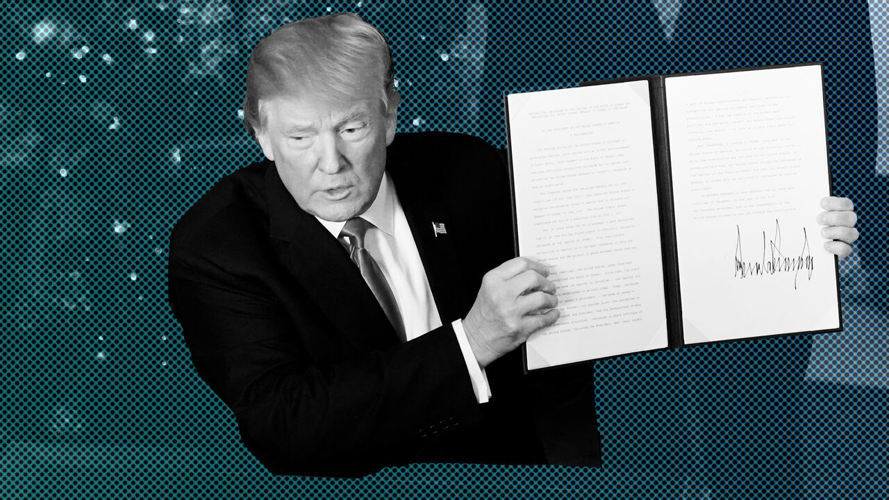USA-TRUMP/ U.S. President Donald Trump displays an executive order after he announced the U.S. would recognize Jerusalem as the capital of Israel, in the Diplomatic Reception Room of the White House in Washington, U.S. December 6, 2017. REUTERS/Jonathan Ernst - RC1C3DD4DEC0