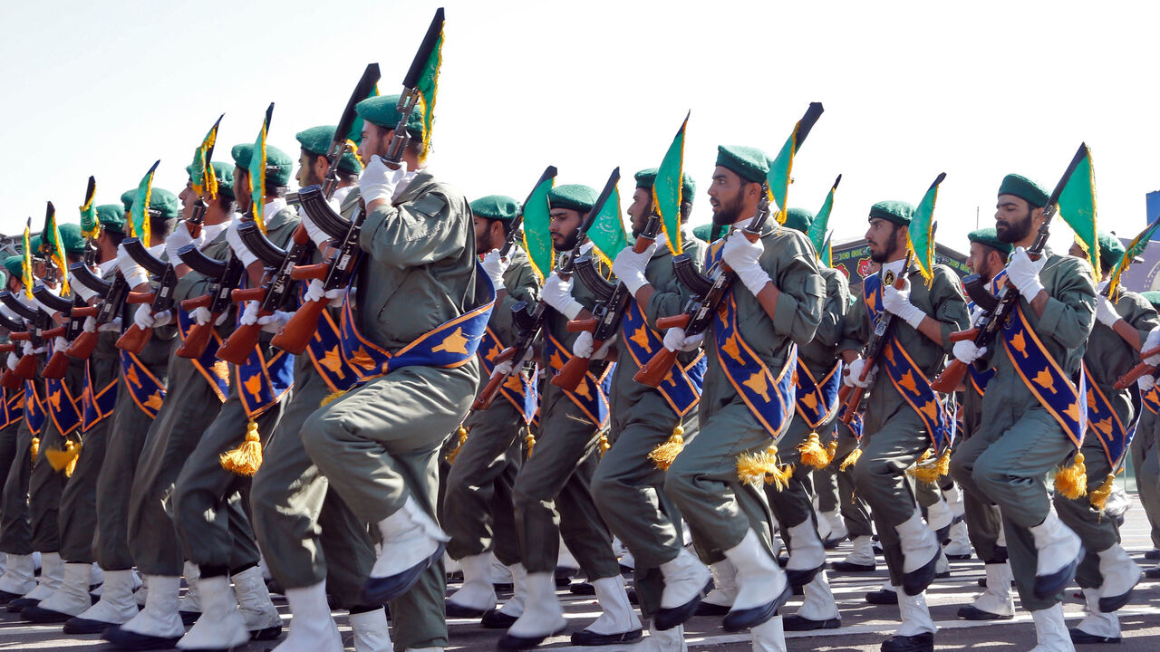 Iranian soldiers march during the annual military parade marking the anniversary of the outbreak of its devastating 1980-1988 war with Saddam Hussein's Iraq, on September 22,2017 in Tehran.
President Hassan Rouhani vowed that Iran would boost its ballistic missile capabilities despite criticism from the United States and also France. / AFP PHOTO / str        (Photo credit should read STR/AFP/Getty Images)